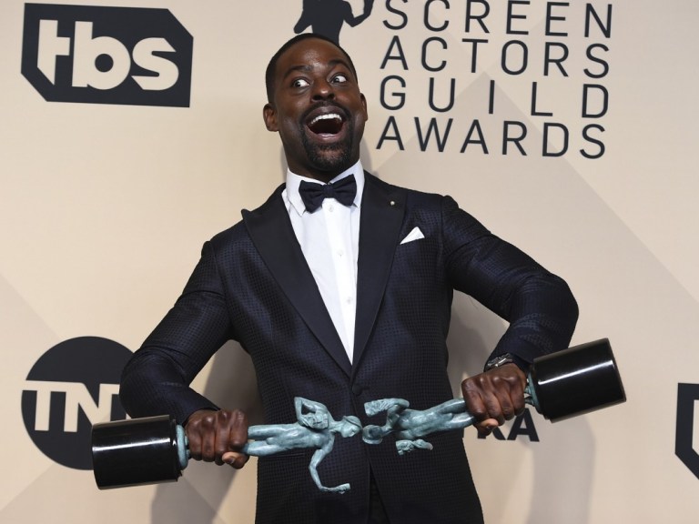 Sterling K. Brown wins outstanding performance by a male actor in a drama series for This Is Us and for outstanding performance by an ensemble in a drama series Screen Actors Guild Awards 2018_AP Images