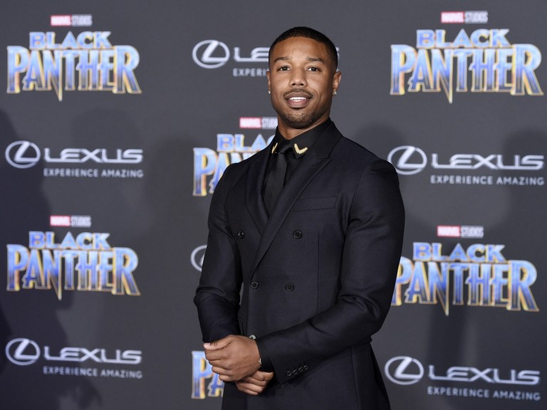 Michael B. Jordan Black Panther purple carpet_AP Images