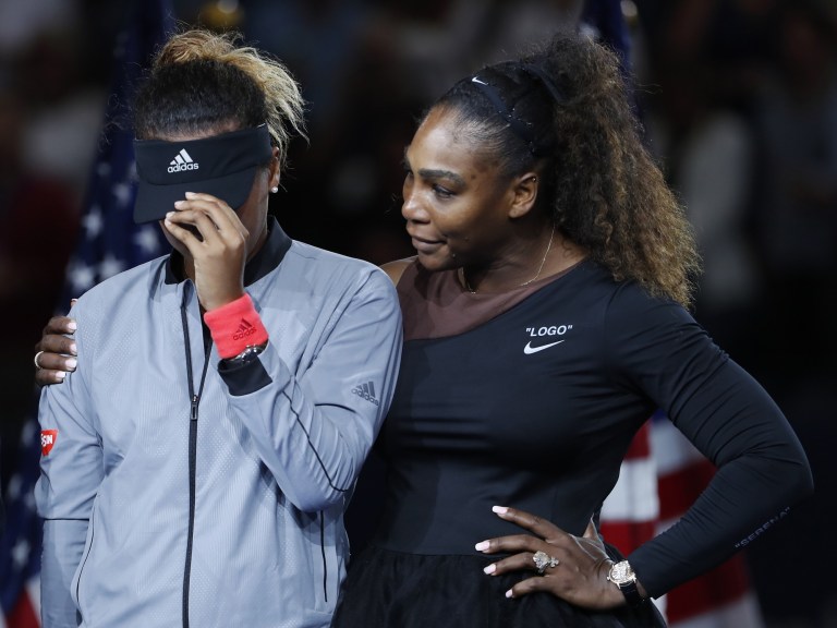 Serena WIlliams embraces Naomi Osaka of Japan _AP Images