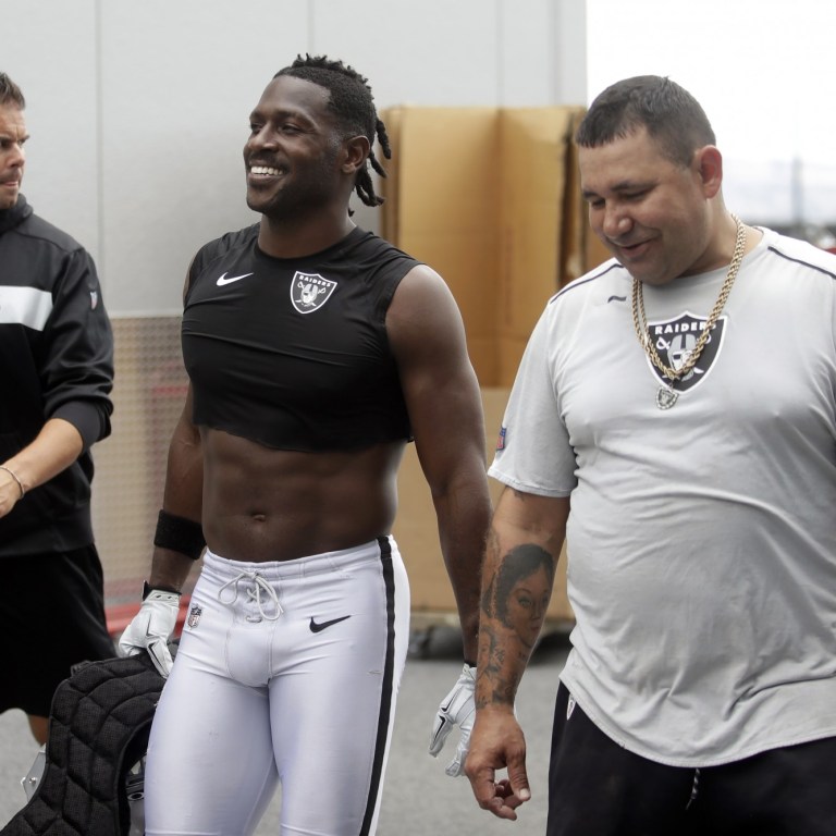 Antonio Brown Practices With Raiders In Certified Helmet