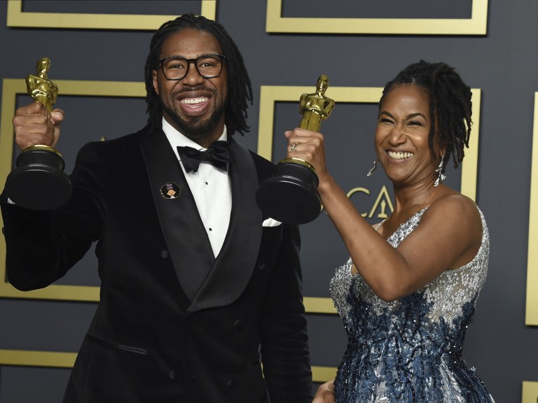 Matthew A. Cherry, left, and Karen Rupert Toliver Hair Love Oscar winner 2020_AP Images