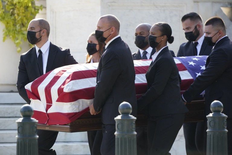 Ruth Ginsburg’s Flag-Draped Casket Arrives At Supreme Court
