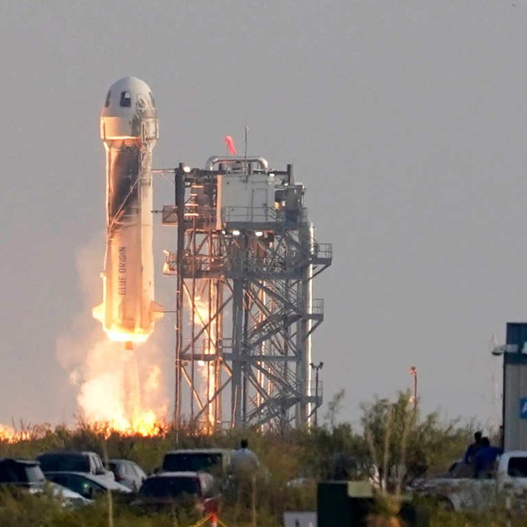 Jeff Bezos Blasts into Space on Own Rocket 