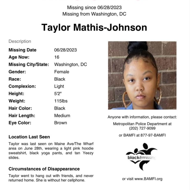 Taylor Mathis-Johnson Last Seen Taking Out The Trash: DC 16 Year-Old Who Has Been Missing Since June 29th