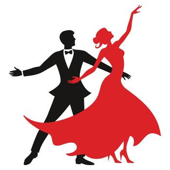 Black And Red Ballroom Dancing Couple Silhouette Clipart On White Background Free Vector