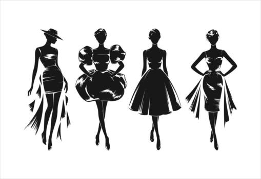 Fashion Silhouettes Of Women In Elegant Dresses Free Vector Fashion Silhouettes Of Women In Elegant Dresses Free Vector